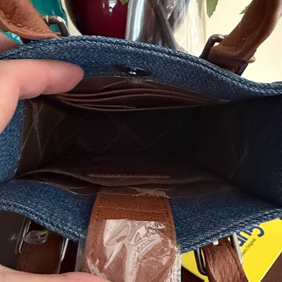 NWT Wrangler Ladies Laser Cut Print Denim Square Mini Crossbody - Picture 9 of 11